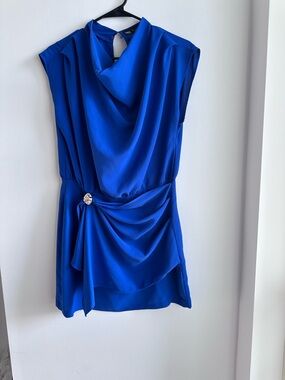 Zara Royal Blue Draped Sleeveless Mini Dress with Side Gather
